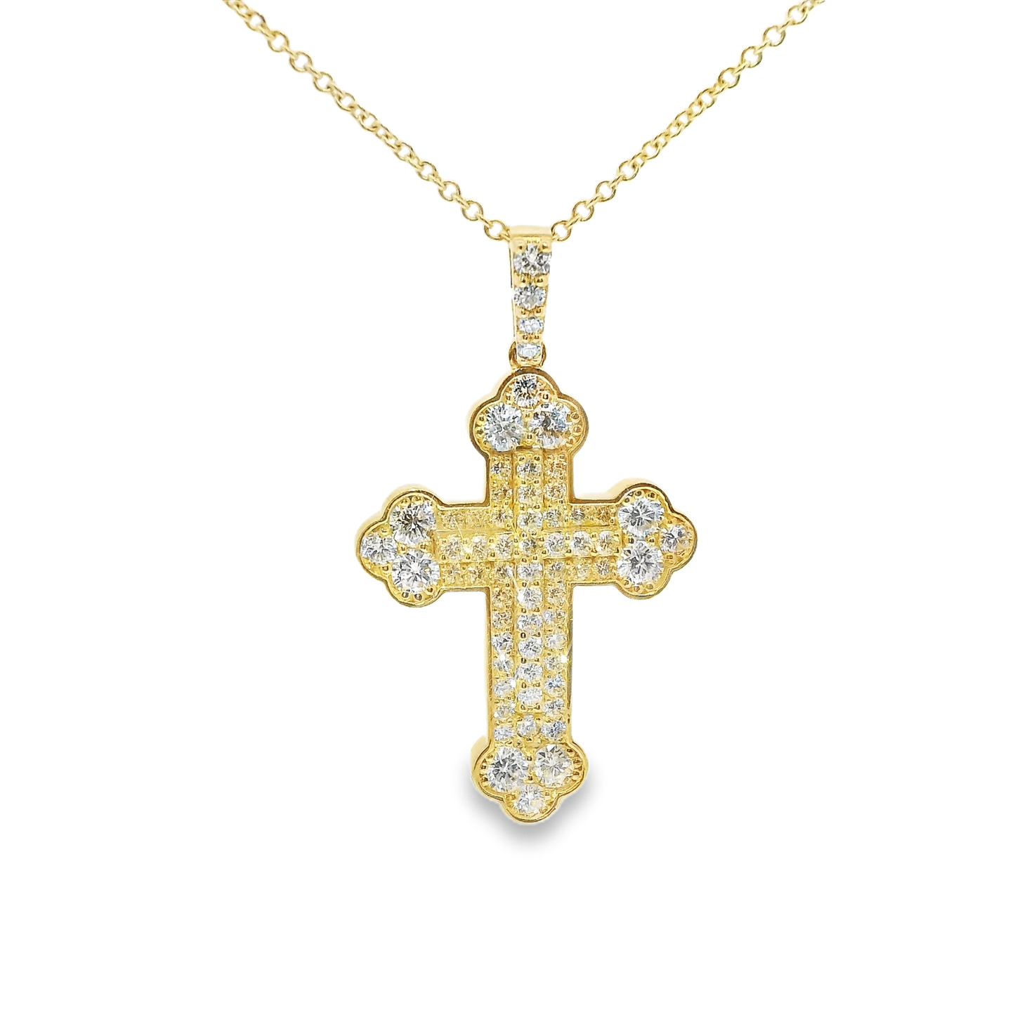 1.63CT Diamond Cross Pendant 14k Yellow Gold