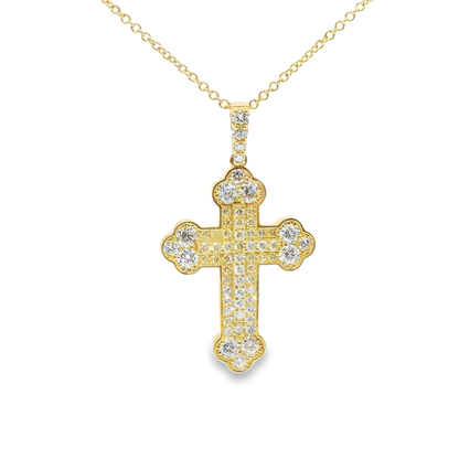 1.63CT Diamond Cross Pendant 14k Yellow Gold