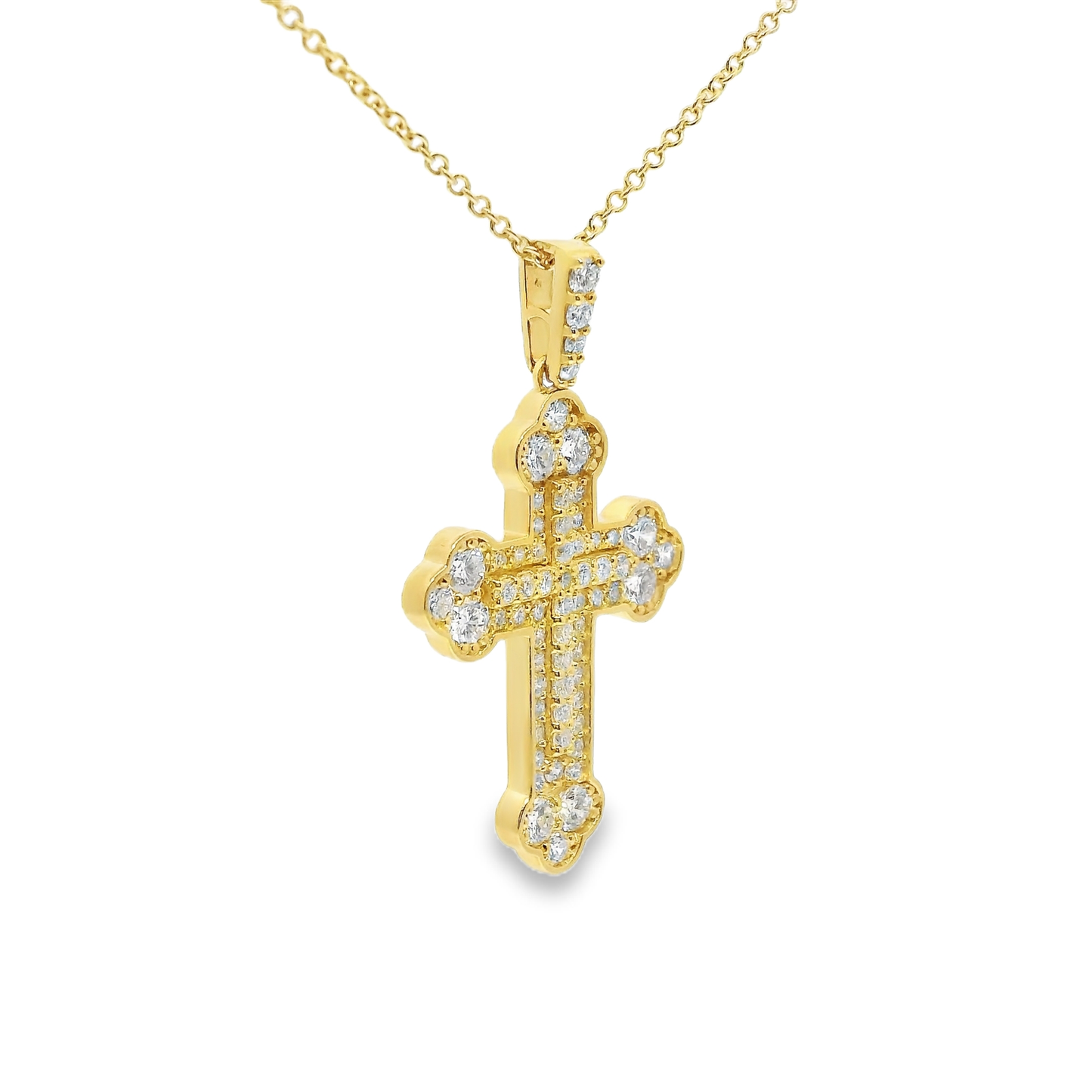 1.63CT Diamond Cross Pendant 14k Yellow Gold