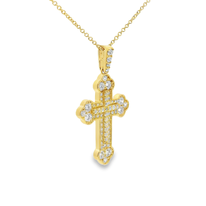 1.63CT Diamond Cross Pendant 14k Yellow Gold