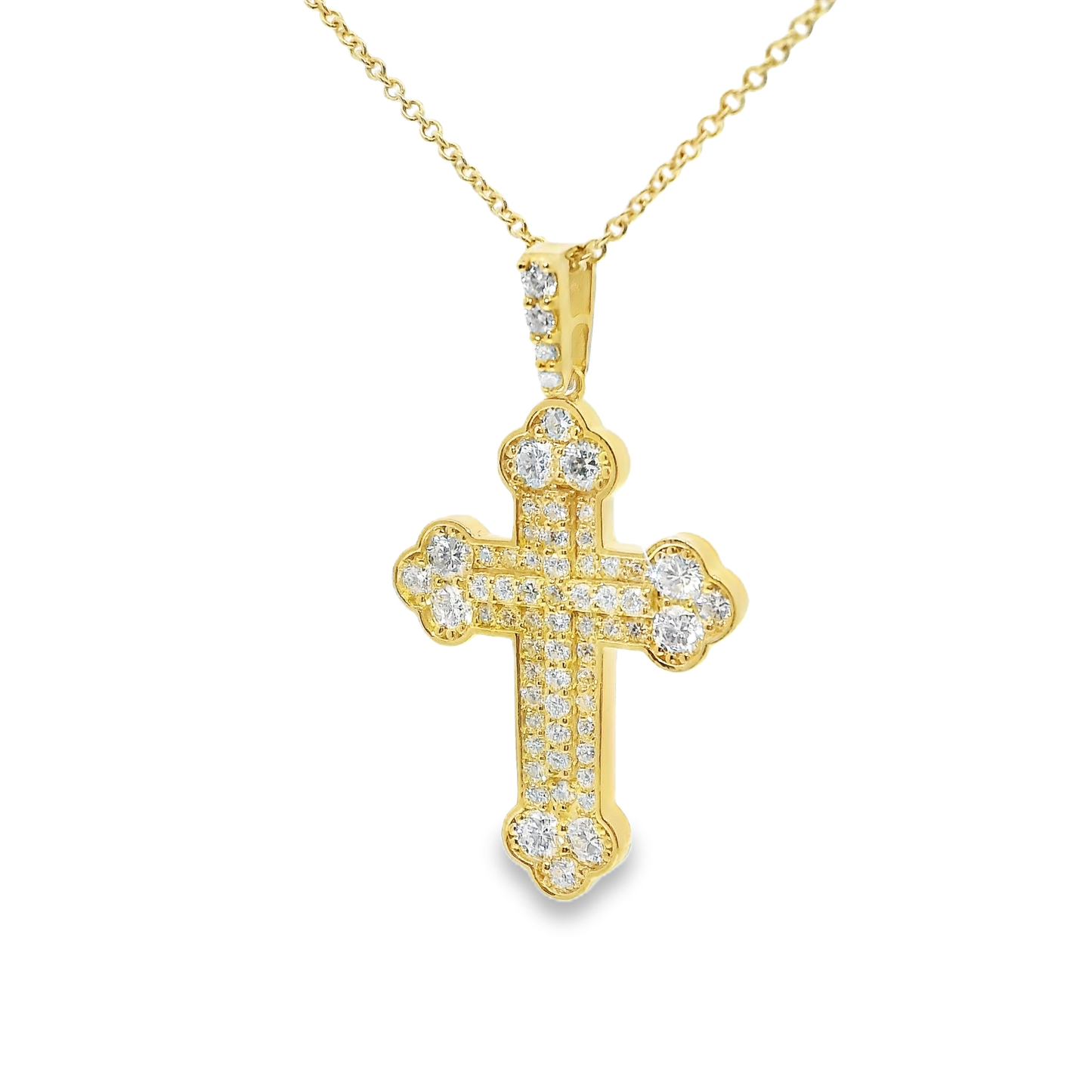 1.63CT Diamond Cross Pendant 14k Yellow Gold