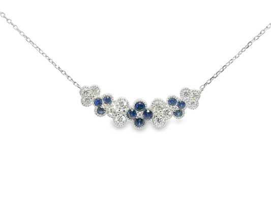 0.59CT Diamond 0.62CT Blue Sapphire Necklace 14k White Gold
