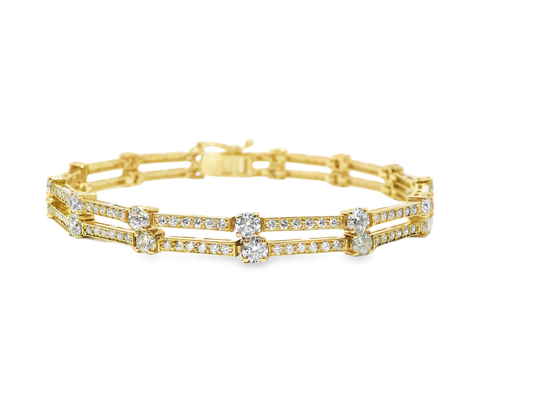 5.44CT Diamond 2 Row Bracelet 14k Yellow Gold