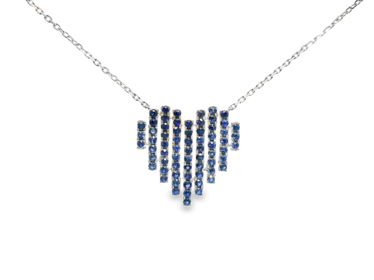 1.05CT Mixed Blue Sapphire Heart Pendant 14k White Gold