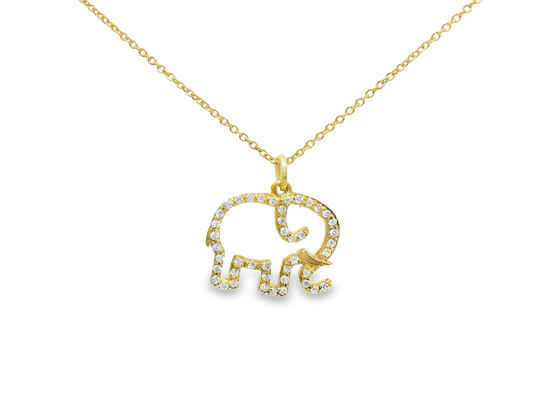 0.17CT Diamond Elephant Pendant 14k Yellow Gold
