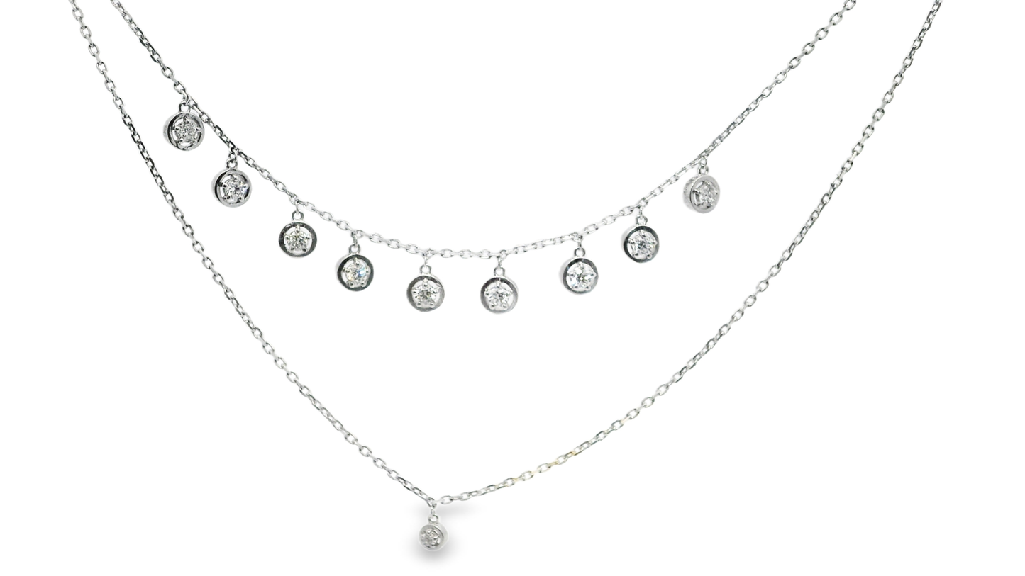 0.75CT Diamond Bezel Drop Necklace 14k White Gold