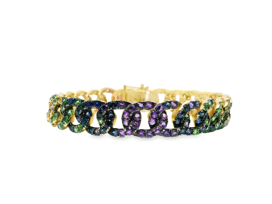 11.37CT Mixed Sapphire Bracelet 14k Yellow Gold