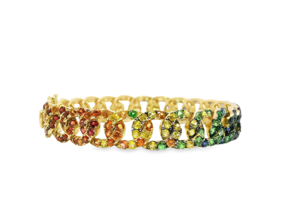11.37CT Mixed Sapphire Bracelet 14k Yellow Gold