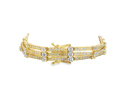 5.84CT Diamond 3 Row Bracelet 14k Yellow Gold