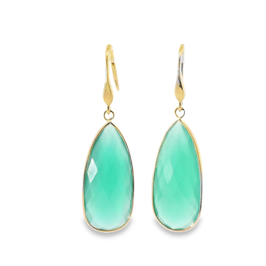Plain Green Agate Earring 14k Yellow Gold