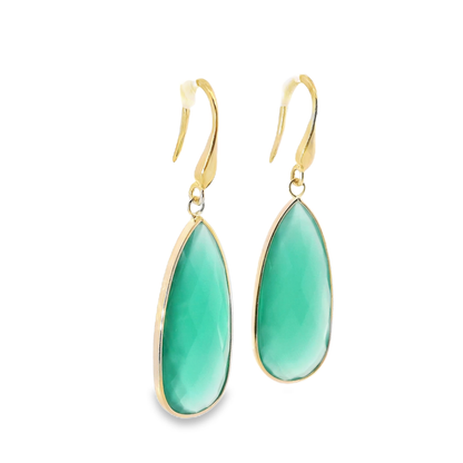 Plain Green Agate Earring 14k Yellow Gold