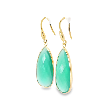 Plain Green Agate Earring 14k Yellow Gold