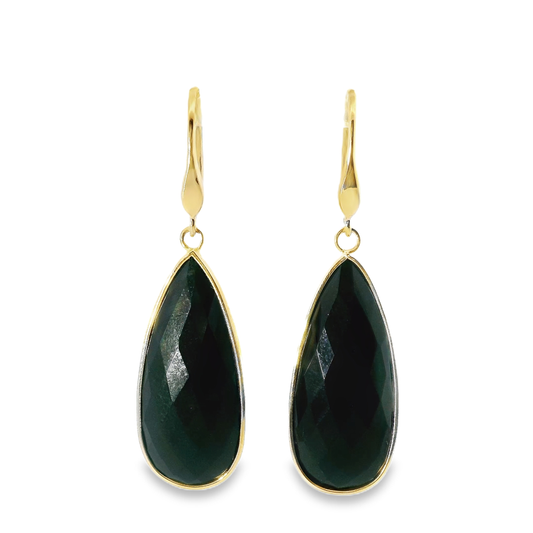 Black Quartz Hoop Earring 14k Yellow Gold