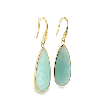 Plain Amazonite Stone Earring 14k Yellow Gold