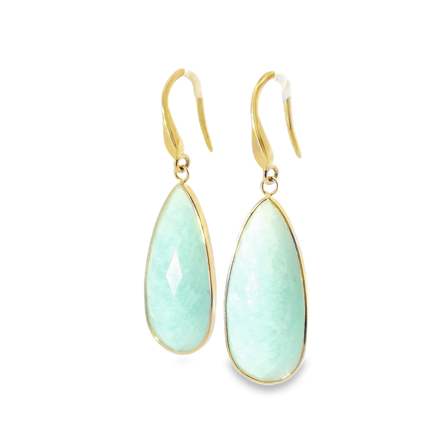 Plain Amazonite Stone Earring 14k Yellow Gold