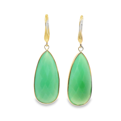 Green Chalcedony Hoop Earring 14k Yellow Gold