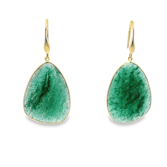 Green Aventurine Hoop Earring 14k Yellow Gold