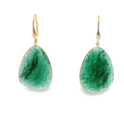 Green Aventurine Hoop Earring 14k Yellow Gold