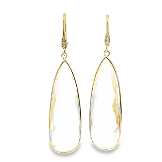 0.07CT Diamond  Clear Quartz Hoop Earring 14k Yellow Gold