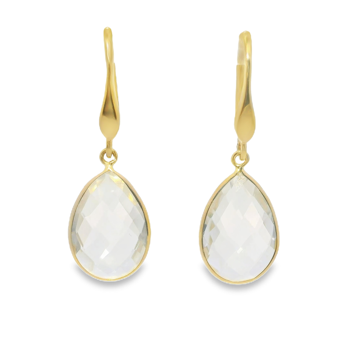 Clear Quartz Hoop Earring 14k Yellow Gold