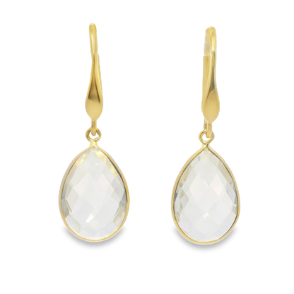 Clear Quartz Hoop Earring 14k Yellow Gold