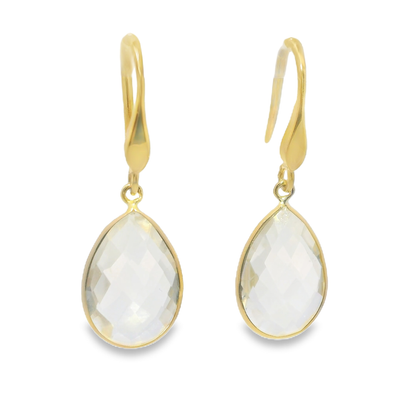 Clear Quartz Hoop Earring 14k Yellow Gold