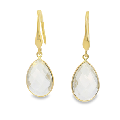 Clear Quartz Hoop Earring 14k Yellow Gold