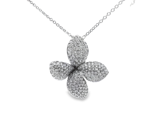 0.84CT Diamond Flower Pendant 14k White Gold