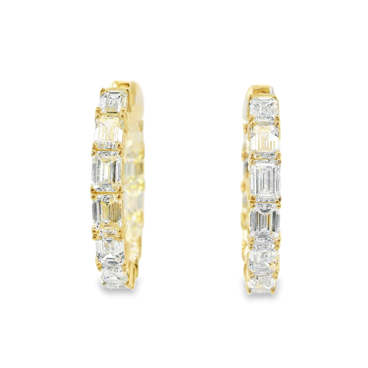 6.56CT Emerald Cut Lab Diamond Hoop Earring 14k Yellow Gold