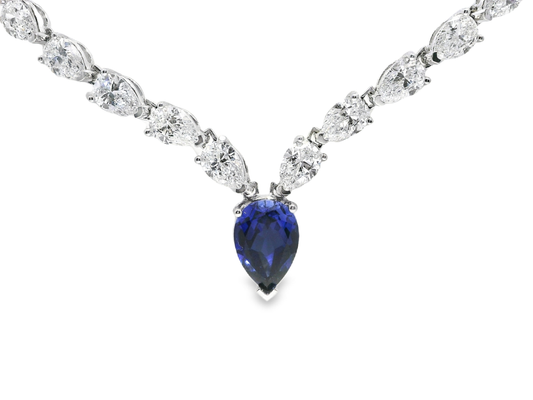 21.81CT Pear Shape Lab Diamond 2.45CT Emerald 14k White Gold