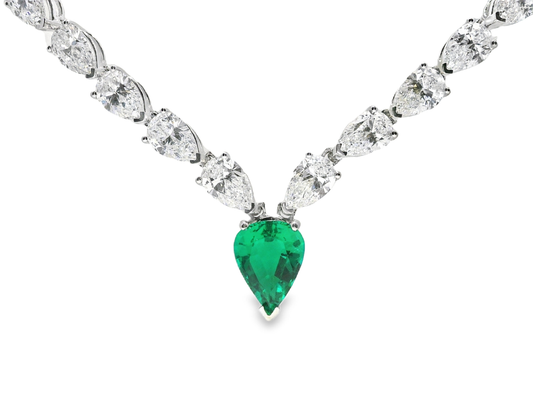 28.25CT Pear Shape Lab Diamond 1.85CT Emerald 14k White Gold