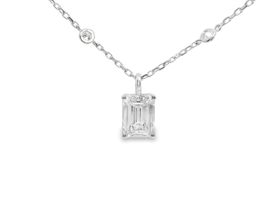 0.25CT Diamond 2.12CT Lab Emerald Pendant 14k White Gold