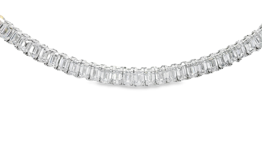 22.13CT Lab Diamond Emerald Cut Necklace 14k White Gold