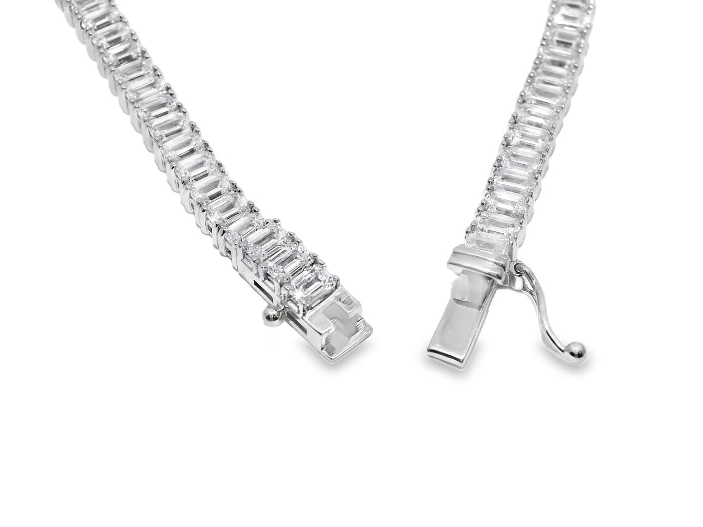 22.13CT Lab Diamond Emerald Cut Necklace 14k White Gold