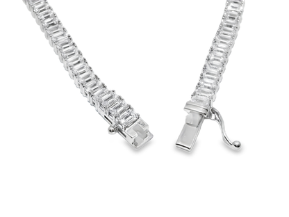 22.13CT Lab Diamond Emerald Cut Necklace 14k White Gold