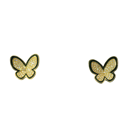 0.38CT Diamond with Black Enamel 14k Yellow Gold Earring