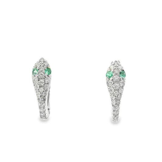 0.33CT Diamond 0.08CT Emerald 18k White Gold Earring