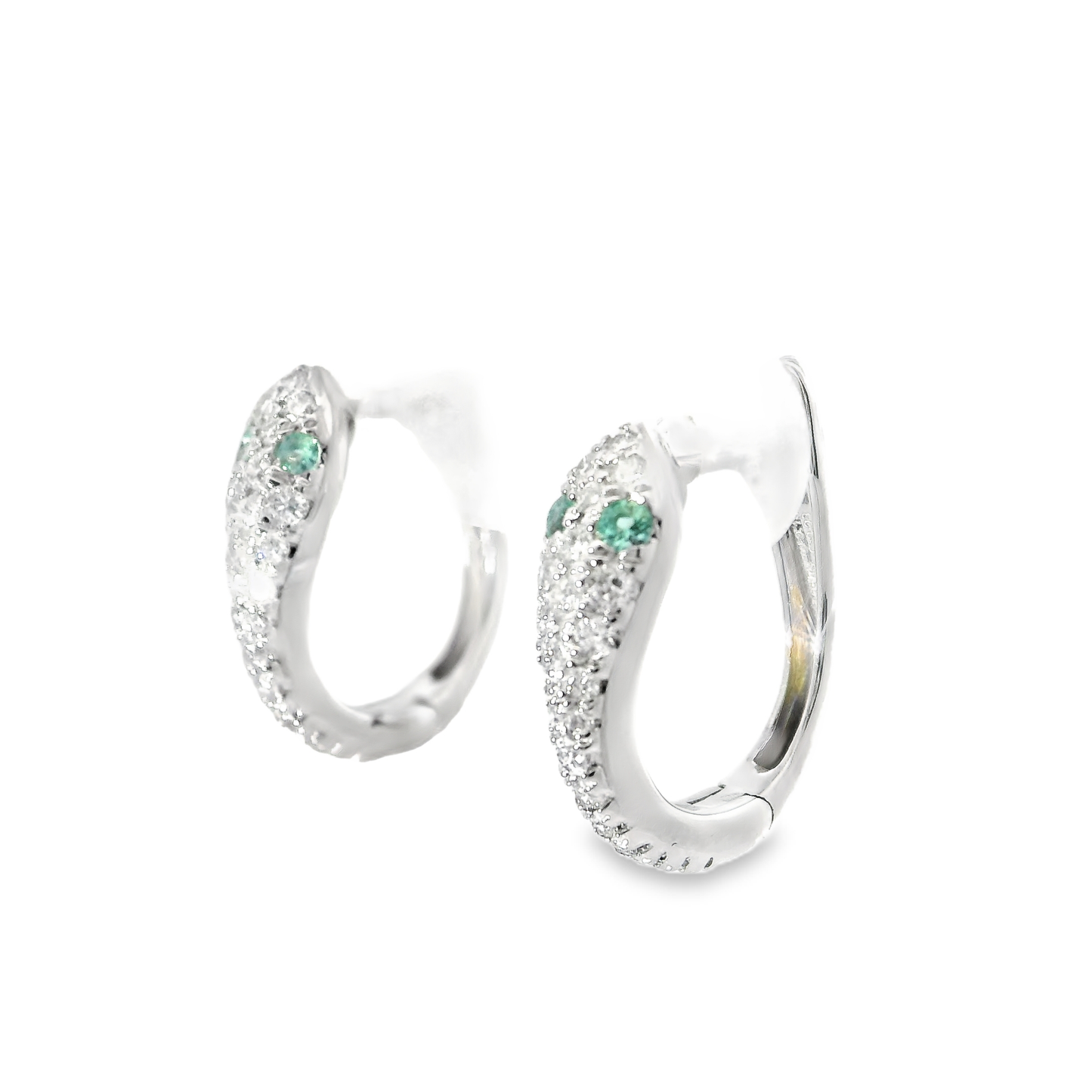 0.33CT Diamond 0.08CT Emerald 18k White Gold Earring