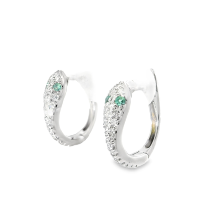 0.33CT Diamond 0.08CT Emerald 18k White Gold Earring