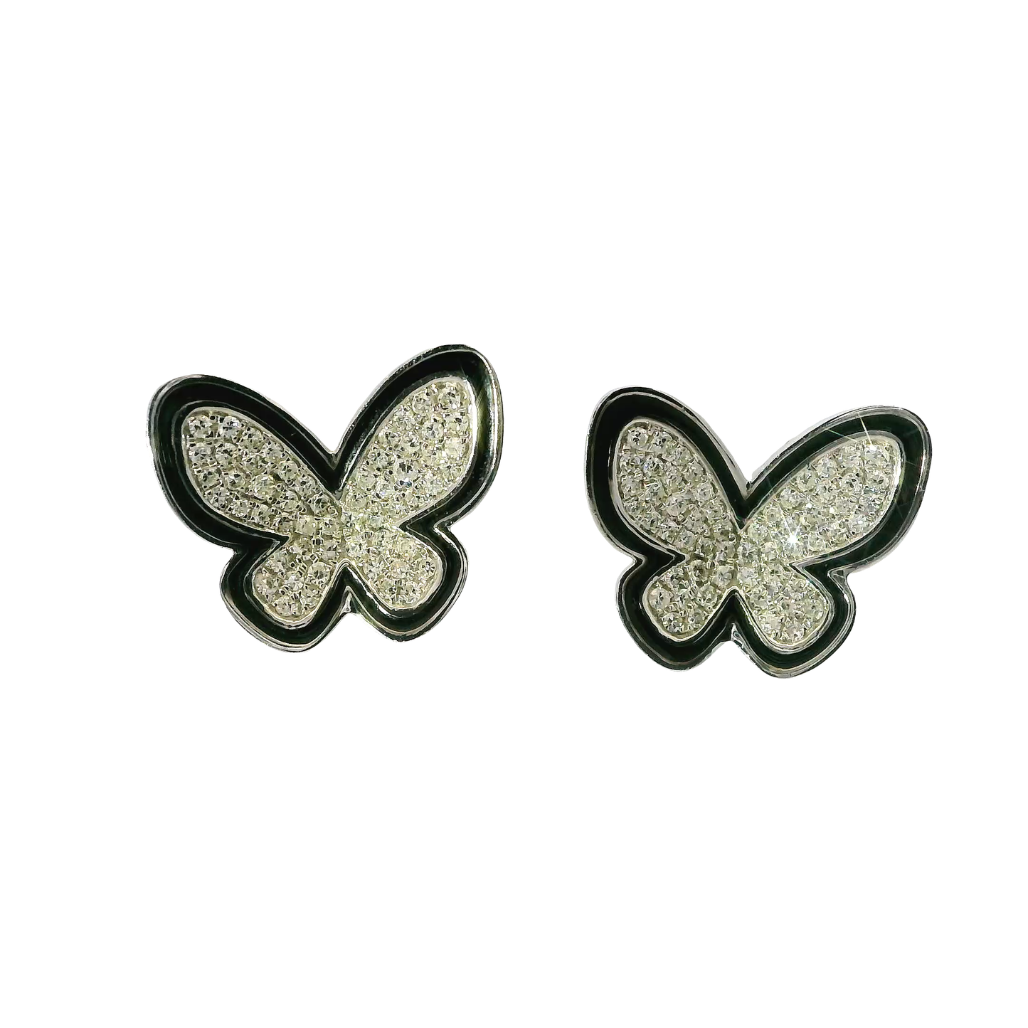 0.38CT Diamond with Black Enamel 18k White Gold Earring