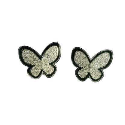 0.38CT Diamond with Black Enamel 18k White Gold Earring