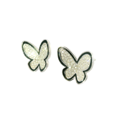 0.38CT Diamond with Black Enamel 18k White Gold Earring