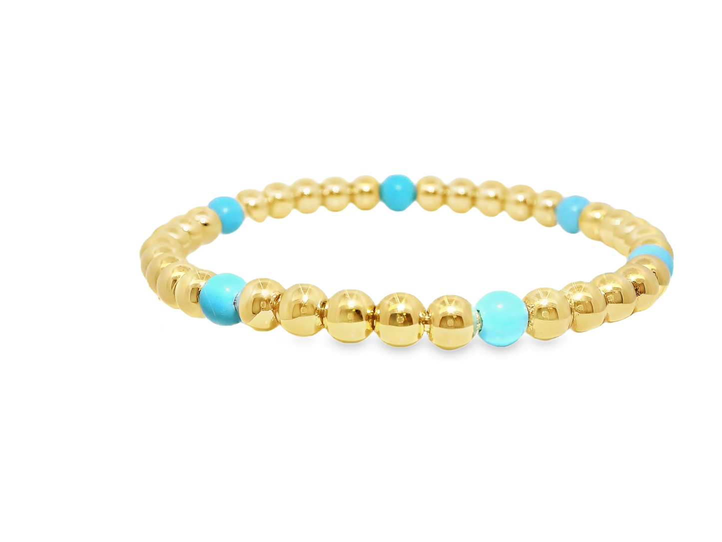 Plain Beaded with Turchese 14k Yellow Gold Bangle