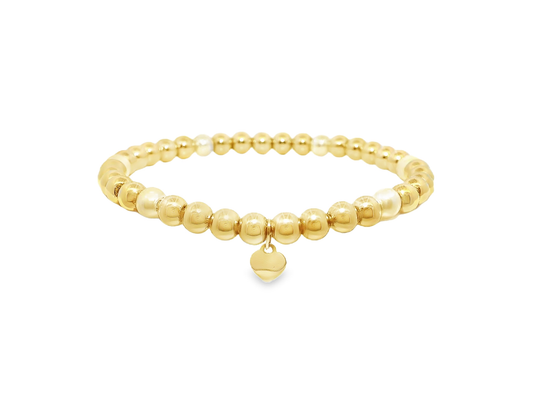 Plain Beaded with Perla 14k Yellow Gold Bangle