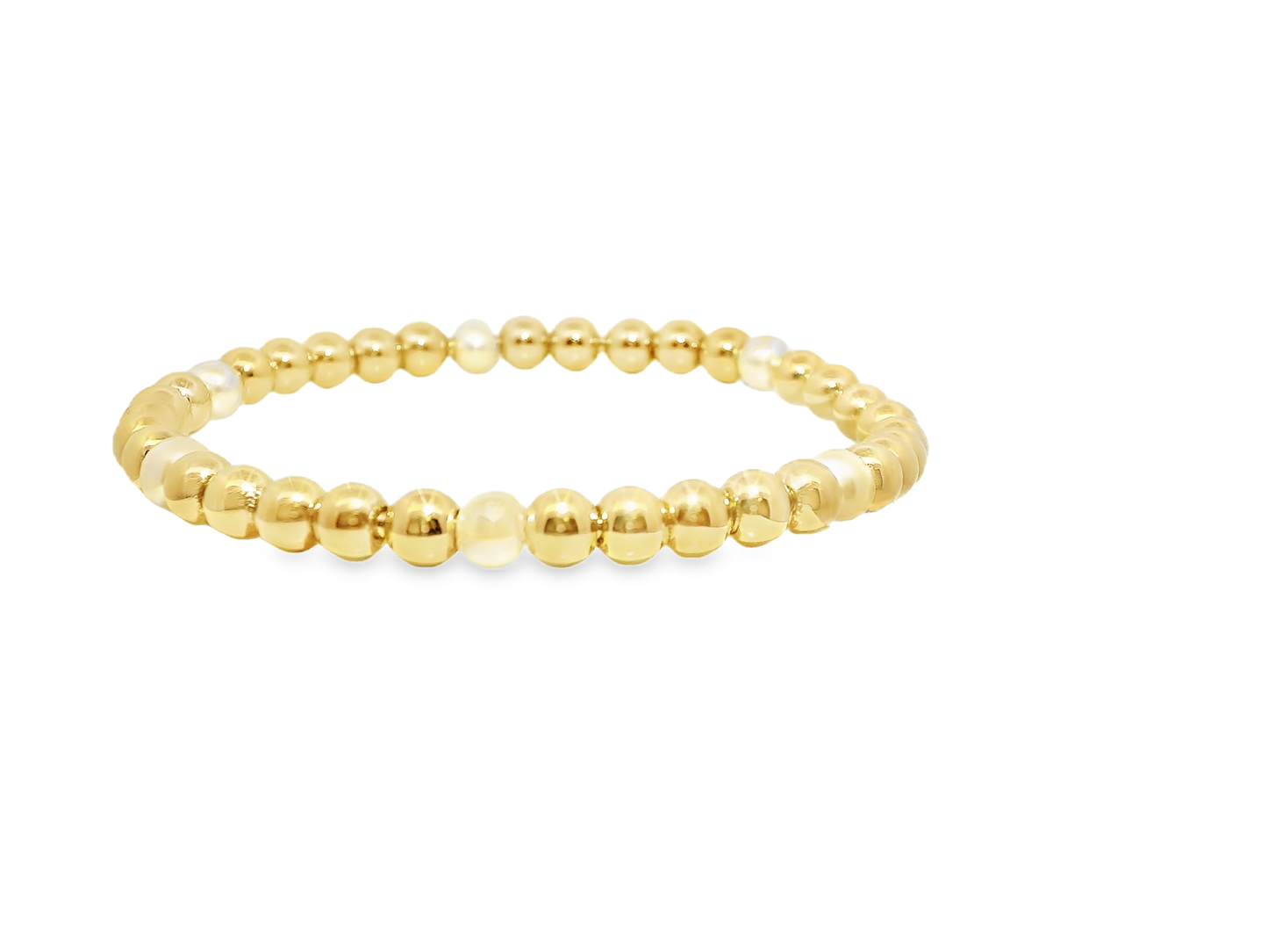 Plain Beaded with Perla 14k Yellow Gold Bangle