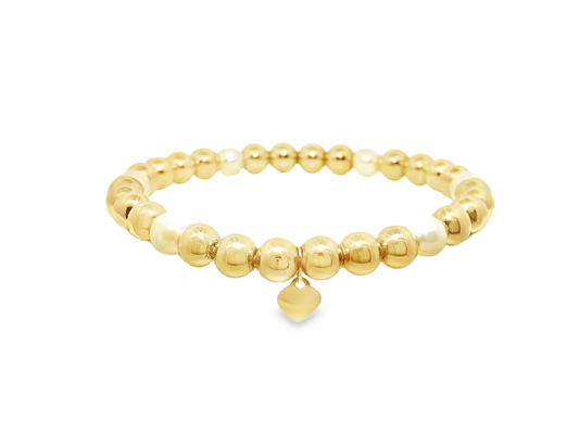 Plain Beaded with Perla 14k Yellow Gold Bangle