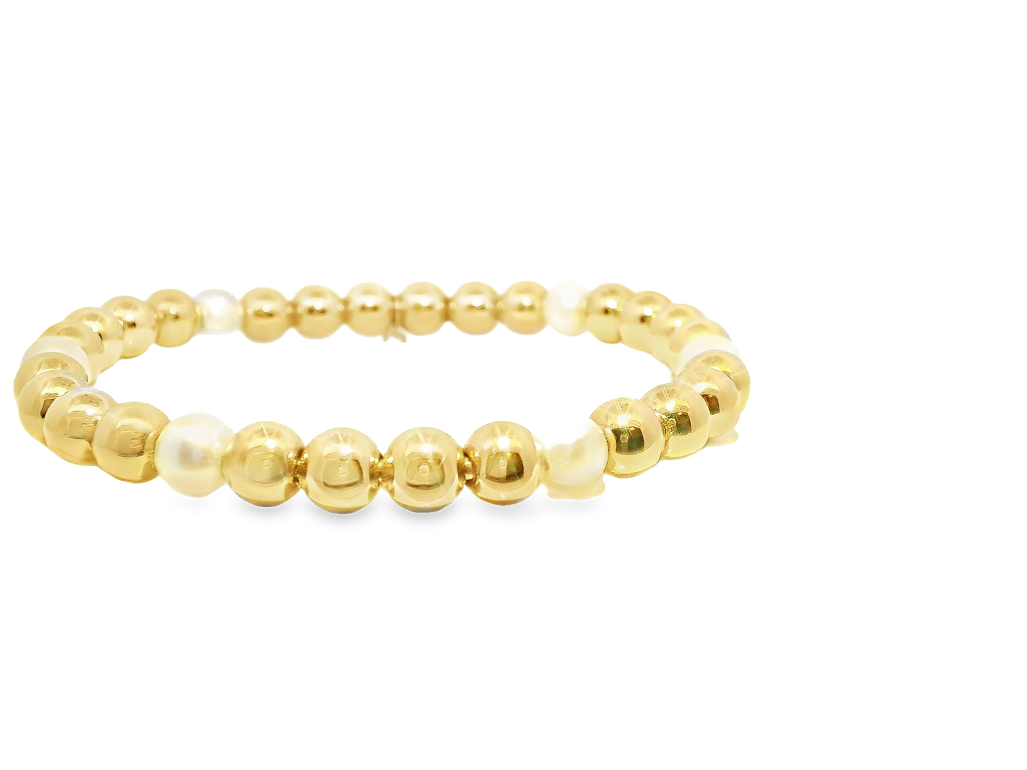 Plain Beaded with Perla 14k Yellow Gold Bangle