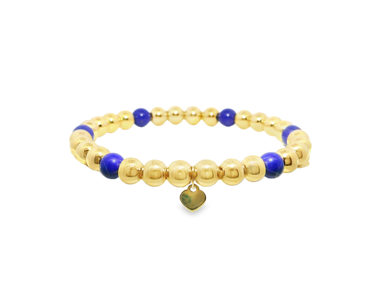 Plain Beaded with Lapis 14k Yellow Gold Bangle