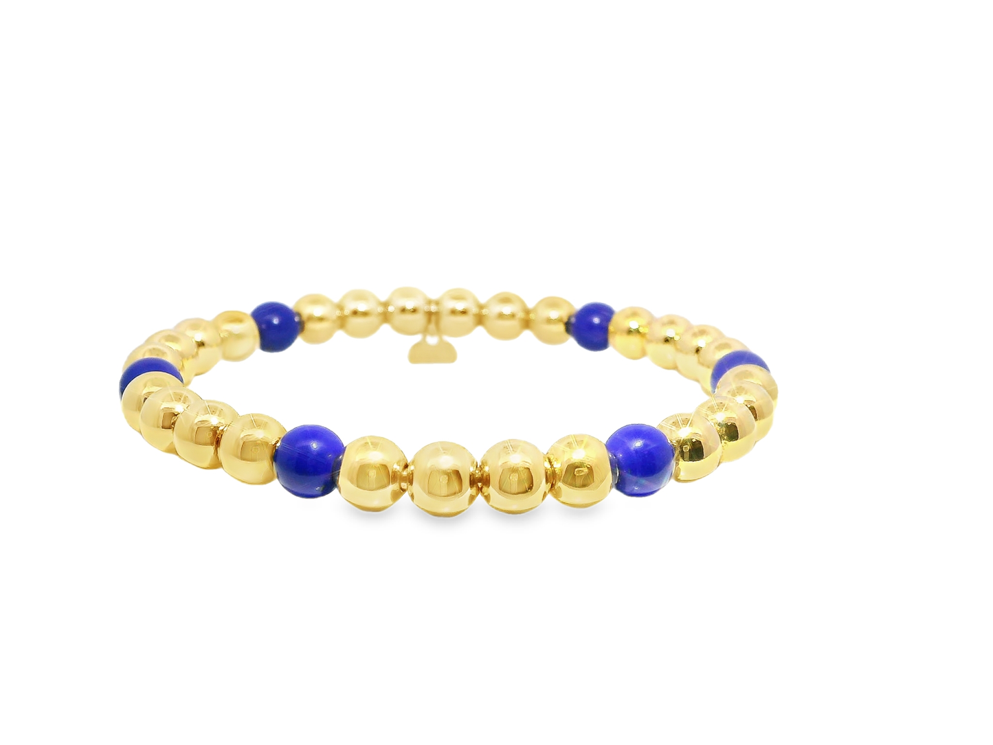 Plain Beaded with Lapis 14k Yellow Gold Bangle