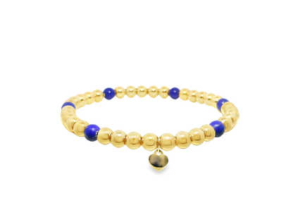 Plain Beaded with Lapis 14k Yellow Gold Bangle